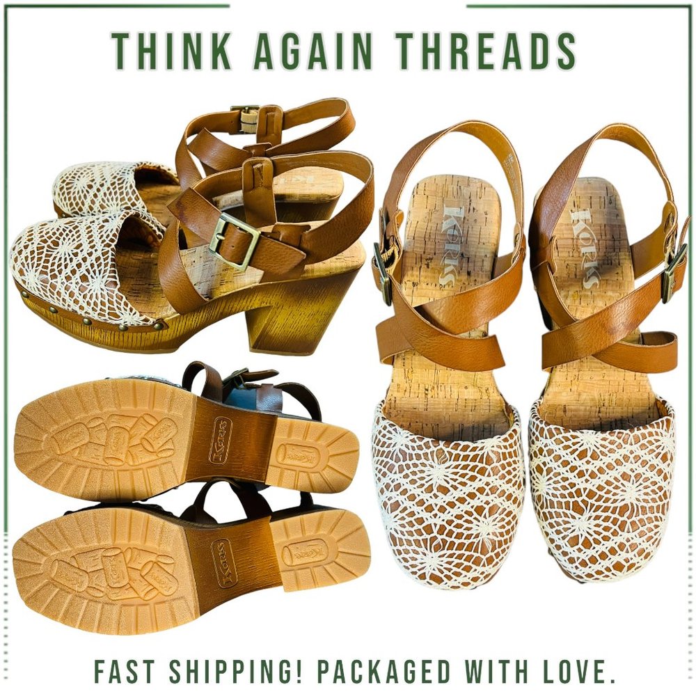 KORK-EASE White Close-Toe Crochet Lace Heeled Sandals Size 8M